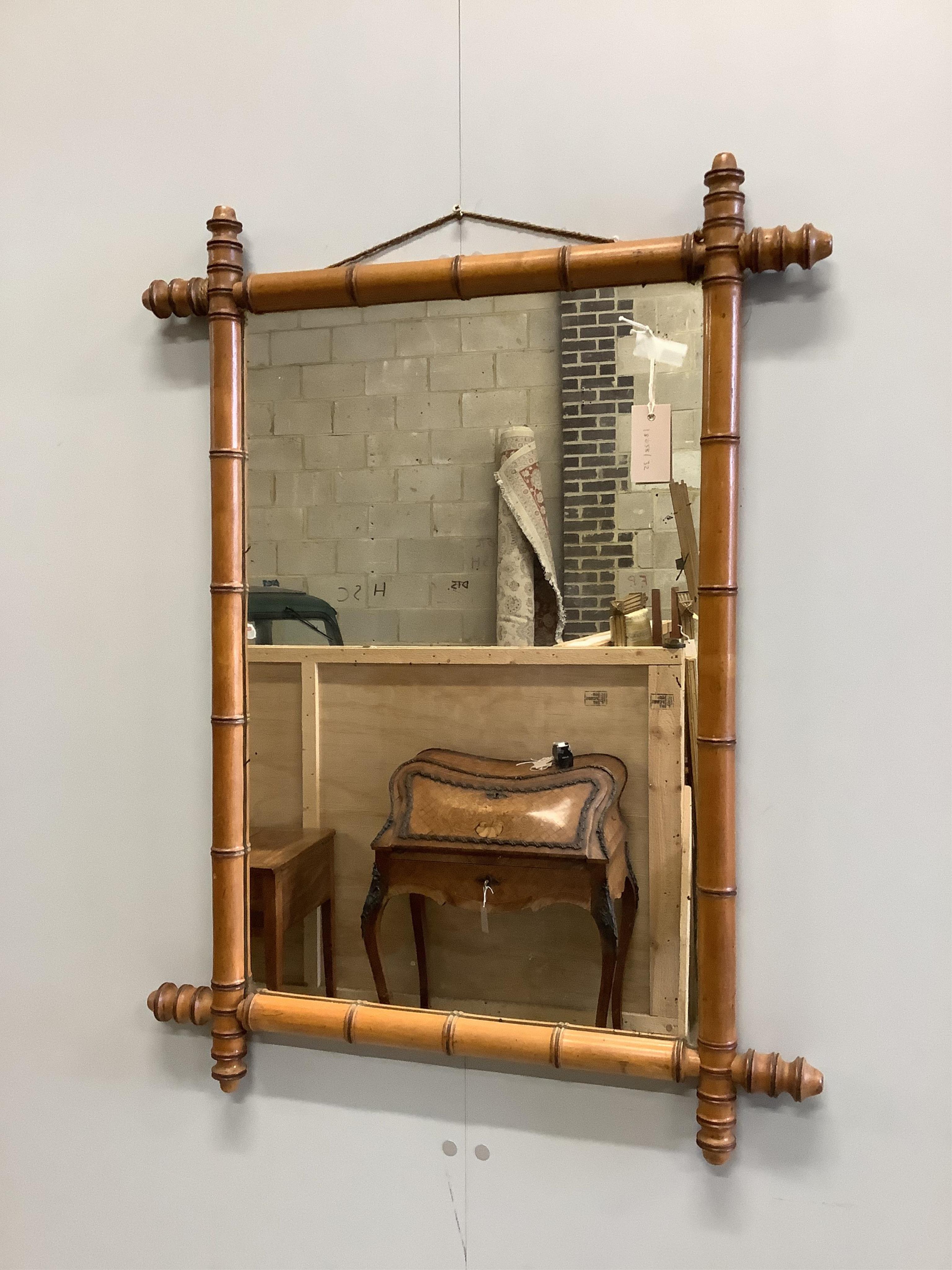 A late 19th century French rectangular faux bamboo wall mirror, width 68cm, height 90cm. Condition - fair